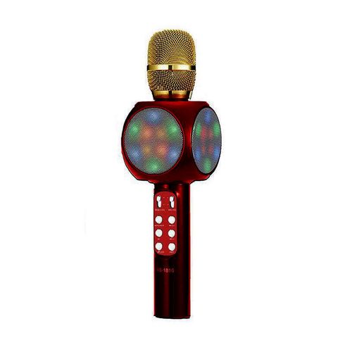 Беспроводной караоке Bluetooth микрофон со светодиодной цветомузыкой, WSTER WS-1816​ красный (USB, microSD, AUX, Bluetooth)