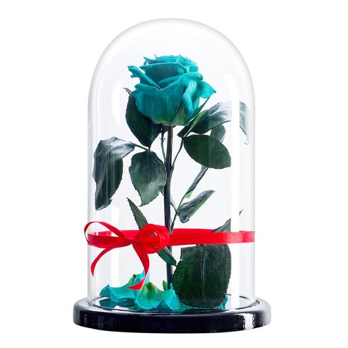 бирюзовая роза в стеклянной колбе премиум