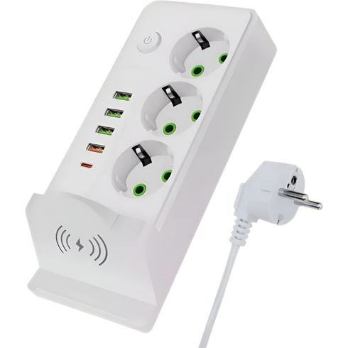 Сетевой фильтр POWER SOCKET с USB, Type-C и беспроводной зарядкой