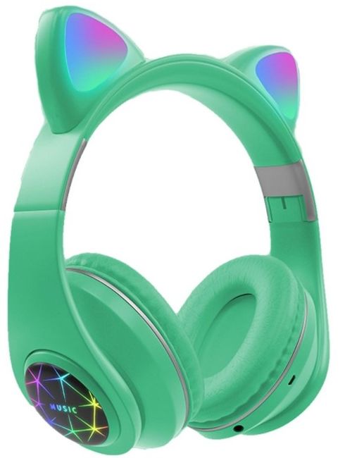 наушники с ушками кошки Cat Ear M2 зеленые